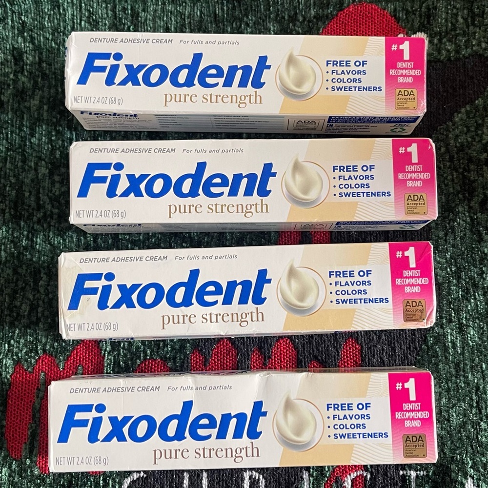 4 Sealed Boxes Fixodent Pure Strength Denture Adhesive Cream 2.4 oz. Each.